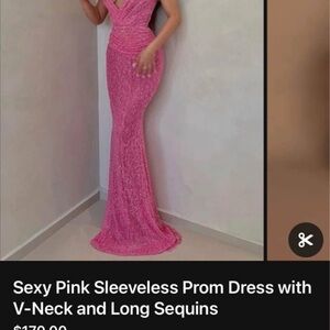 Elegant Pink Sequin V-Neck Prom Dress